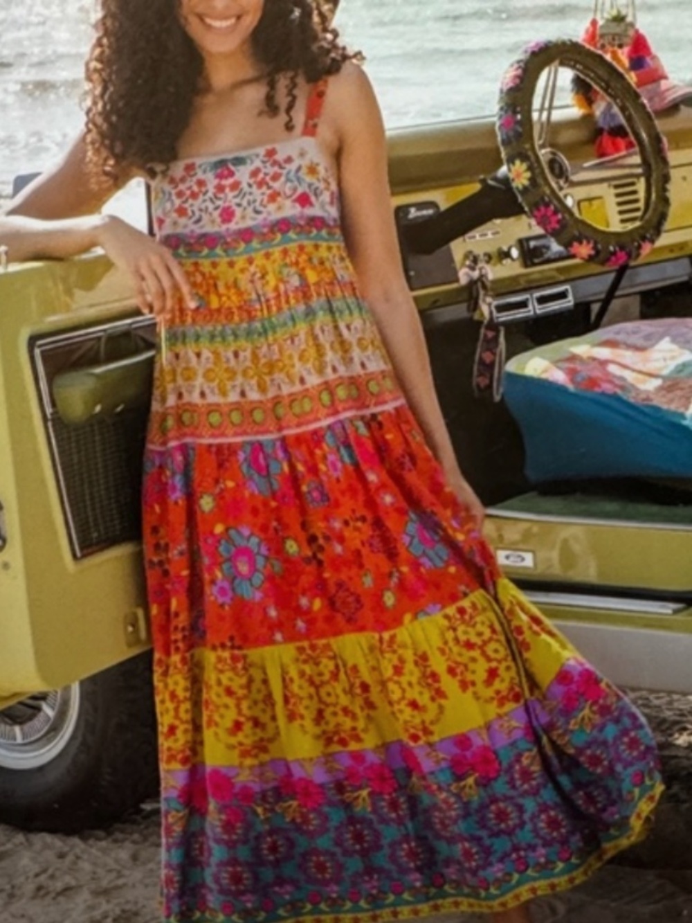 NWT Natural Life Patricia Maxi Dress Red Mustard Floral Boho Tiered Long Size M